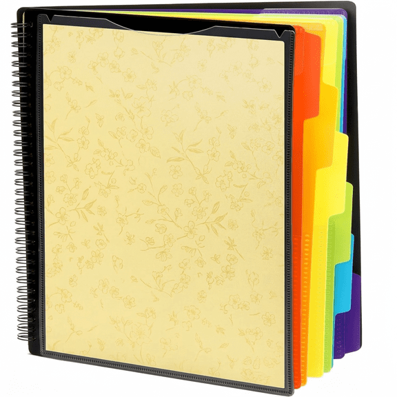 Spiral multi pocket folder organizer, 12 pocket poly project organizer with 6 dividers, letter size multi subject notebook for office supplies, multicolor