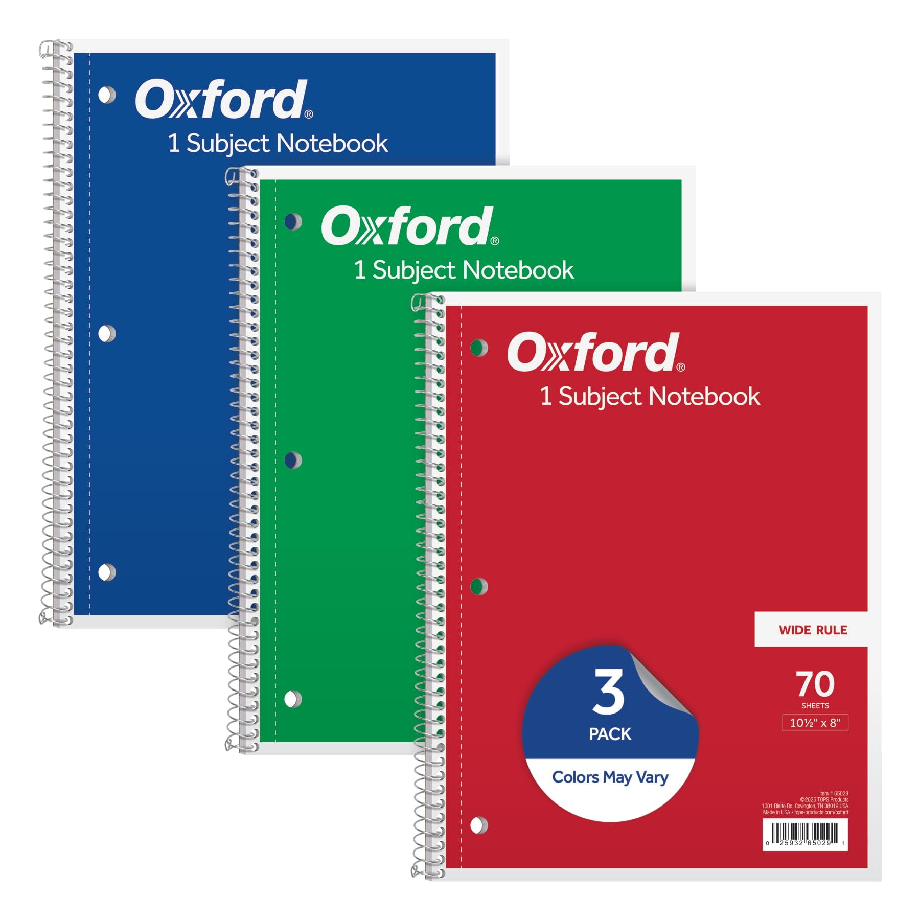 Spiral notebook 1 subject, wide ruled paper, 70 sheets, 3 hole punch, 8 ...