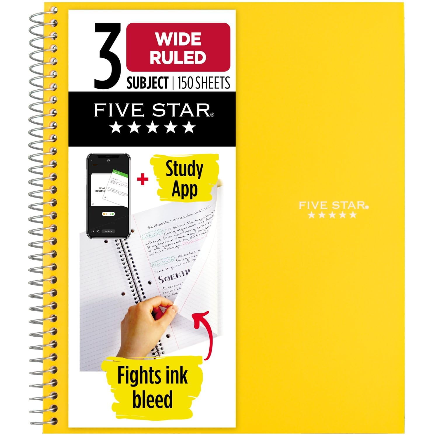 Spiral notebook + Study App, 3Subject, WideRuled Paper, 150 Pages, 10