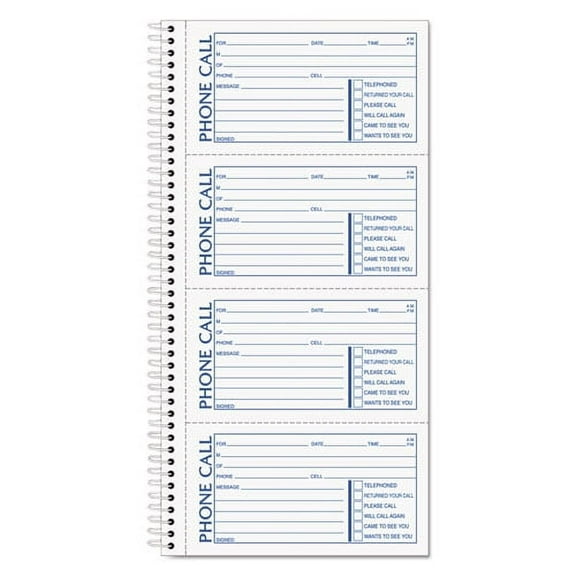 Spiralbound Message Book, Two-Part Carbonless, 2.75 X 5, 4/page, 200 Forms | Bundle of 2 Each