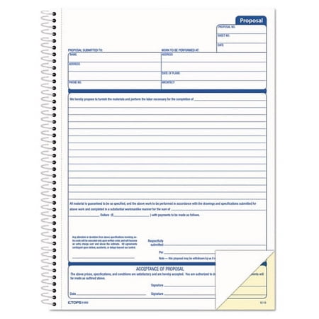 Spiralbound Proposal Form Book, Two-Part Carbonless, 8.5 X 11, 1/page, 50 Forms | Bundle of 2 Each