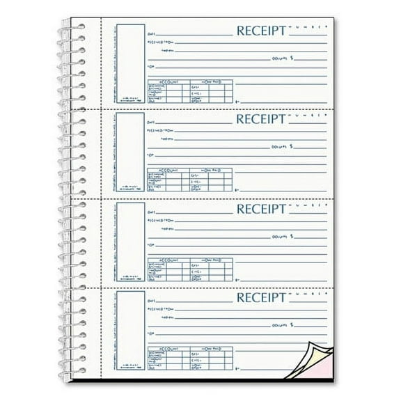 Spiralbound Unnumbered Money Receipt Book, Three-Part Carbonless, 7 X 2.75, 4/page, 120 Forms | Bundle of 10 Each
