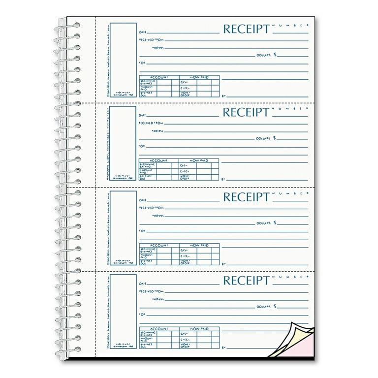 Spiralbound Unnumbered Money Receipt Book, Three-Part Carbonless, 7 x 2.75, 4 Forms/Sheet, 120 Forms Total Spiralbound Unnumbered Money Receipt Book, Three-Part Carbonless, 7 x 2.75, 4 Forms/Sheet, 120 Forms Total