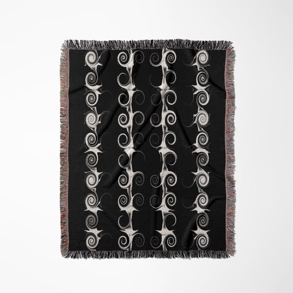 Spirals And Swirls Black And White Vertical Stripe Pattern, Woven Blanket
