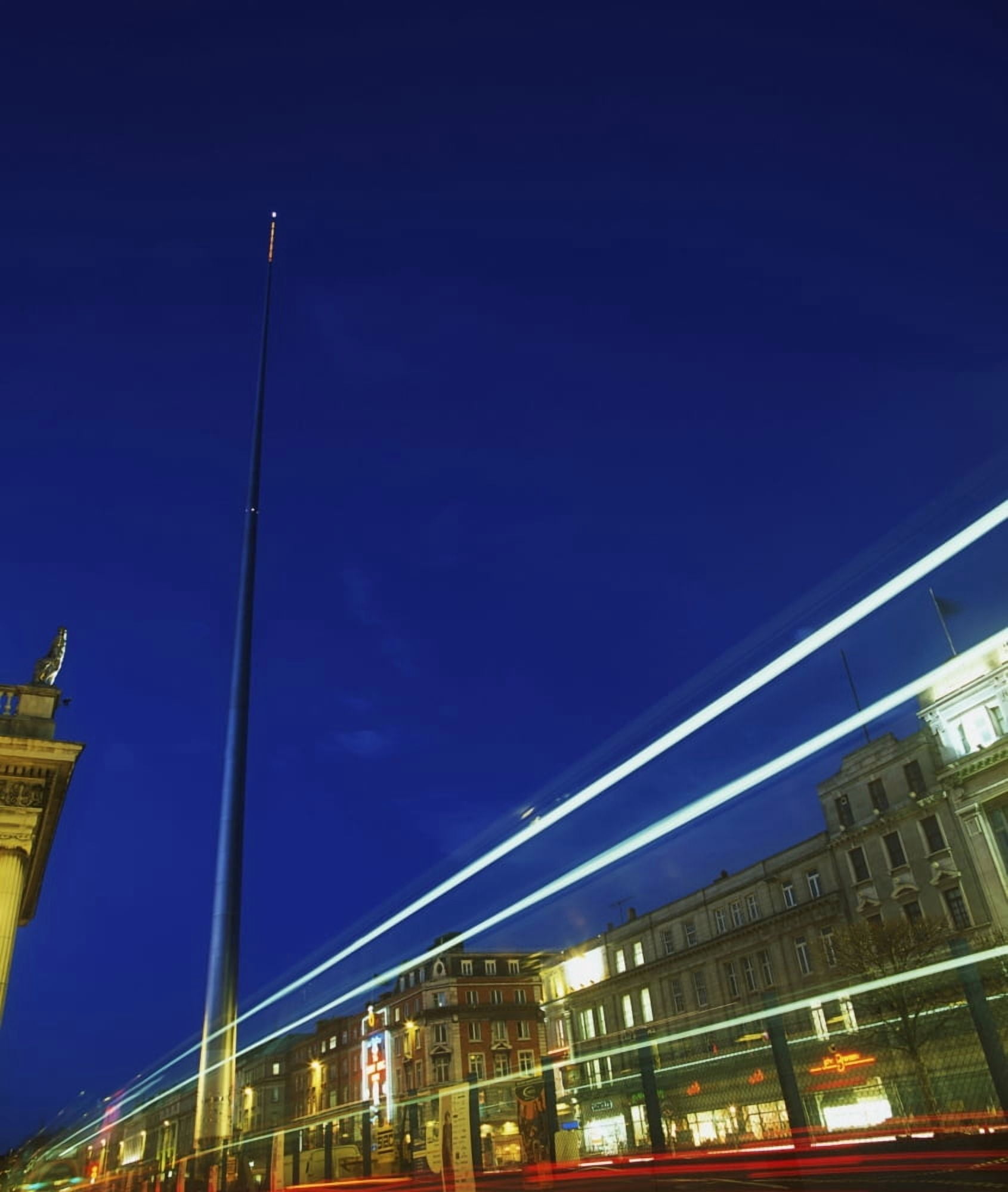 Spire Of Dublin Oconnell Street Dublin Ireland Sculpture Against Traffic Light Streams Canvas Art - The Irish Image Collection Design Pics (28 x 32)