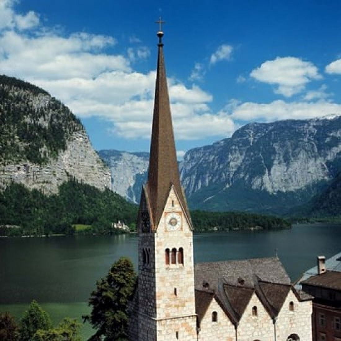 Spire of Hallstatt Church Canvas Art - Ric Ergenbright DanitaDelimont (23 x 23)