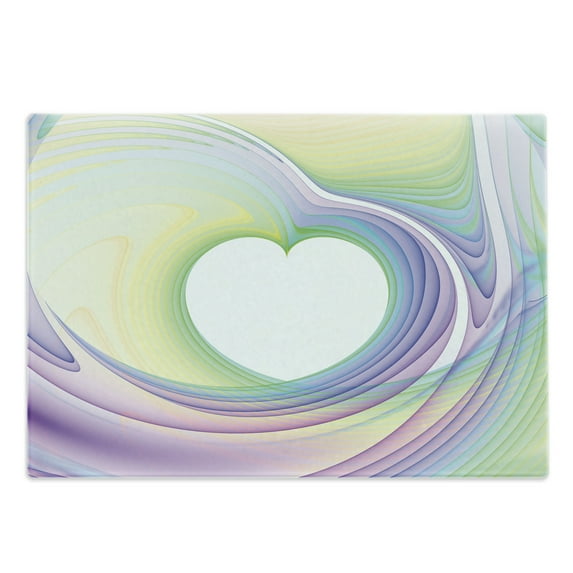 Spires Cutting Board, Abstract Fractal Heart Caught in Whirl Odd Fantasy Exotic Art Print, Decorative Tempered Glass Cutting and Serving Board, Large Size, Lilac Yellow, by Ambesonne