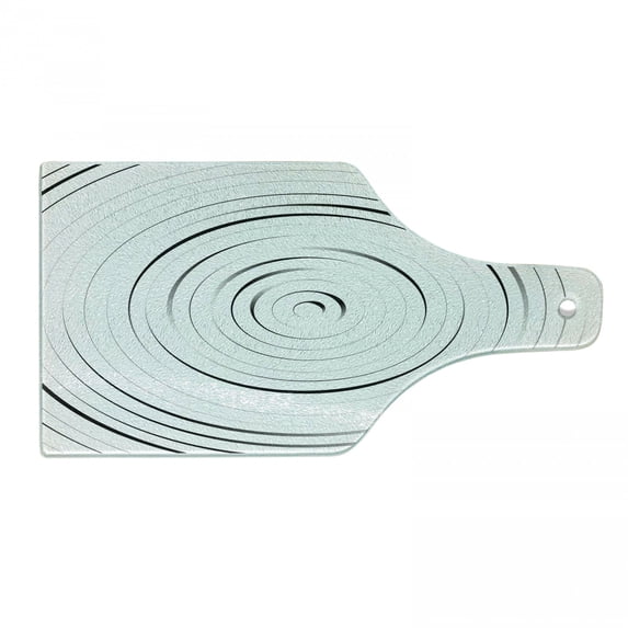 Spires Cutting Board, Rotary Spiral Ring Shaped Turning Simple Wheel Forms Modern Eddy Illustration, Tempered Glass Cutting and Serving Board, Wine Bottle Shape, Black and White, by Ambesonne