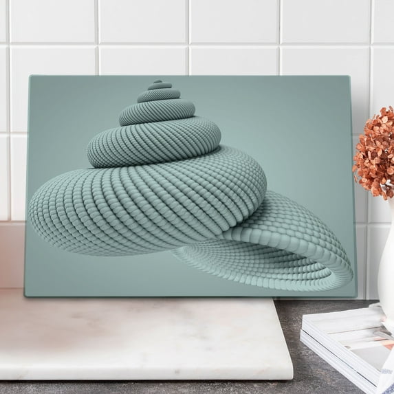 Spires Cutting Board, Shell Shaped Form with Chamber Arranged in Geometric Abstract Spirals Macro Model Image, Decorative Tempered Glass Cutting and Serving Board, Large Size, White, by Ambesonne