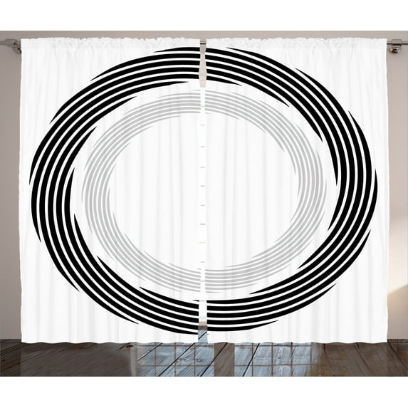 Ambesonne Black Curtains 2 Panel Set, Abstract Art Theme White, 108" x 90", Black