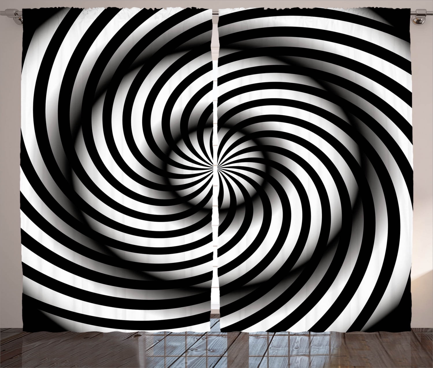 Black and White Swirl Polyester Light-Filtering Curtain Panels, 108" x 84"