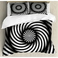 thumbnail image 1 of Spires Decor King Size Duvet Cover Set, Minimalist Hypnotic Vortex Curve in a Twisted Geometric Progression Theme, Decorative 3 Piece Bedding Set with 2 Pillow Shams, Black White, by Ambesonne, 1 of 3
