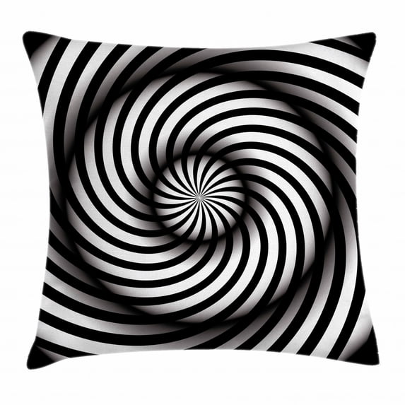 Spires Decor Throw Pillow Cushion Cover, Minimalist Hypnotic Vortex Curve in a Twisted Geometric Progression Theme, Decorative Square Accent Pillow Case, 18 X 18 Inches, Black White, by Ambesonne