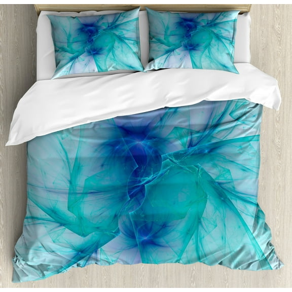 Spires Duvet Cover Set Queen Size, Modern Creative Computer Art Design with Psychedelic Style Alternate Shapes Image, Decorative 3 Piece Bedding Set with 2 Pillow Shams, Teal Blue, by Ambesonne