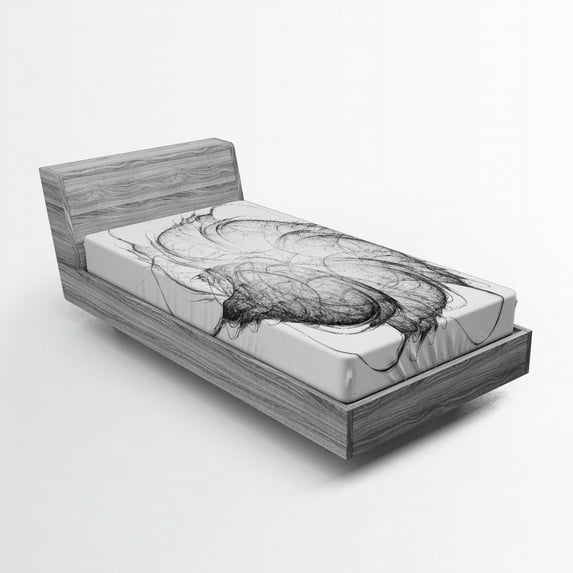 Ambesonne Abstract Art Fitted Sheet, Futuristic Forms Image, Twin XL Size, Grey White