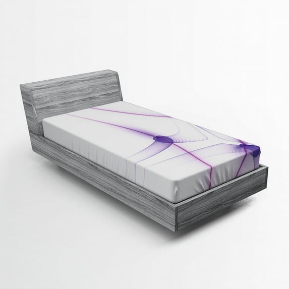 Ambesonne Abstract Art Fitted Sheet, Unique Modern, Twin Size, Purple White