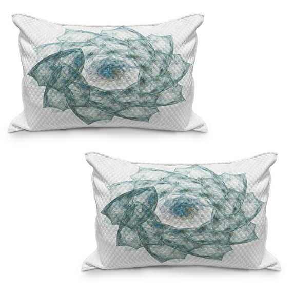 Spires Quilted Pillowcover Set of 2, Flower Shaped Spiral Digital Vortex Pattern with Colored Elements Image, Standard Queen Size Pillow Cover for Bedroom, 30" x 20", Teal, by Ambesonne