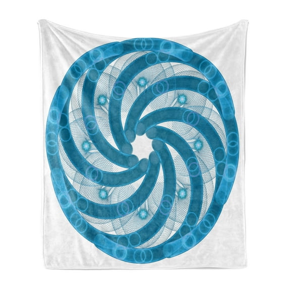 Spires Soft Flannel Fleece Blanket, Computer Rendered Abstract Fractal Design Rotary Turning Futuristic Hole Tube Whirl Design, Cozy Plush for Indoor and Outdoor Use, 70" x 90", Blue, by Ambesonne