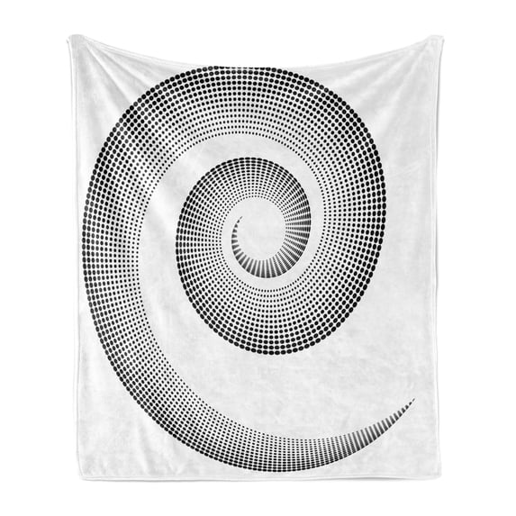Spires Soft Flannel Fleece Blanket, Spiral Dimensional Curve Turns Around an Axis Rotary Parallel to Ring Center Design Image, Cozy Plush for Indoor and Outdoor Use, 60" x 80", Black, by Ambesonne