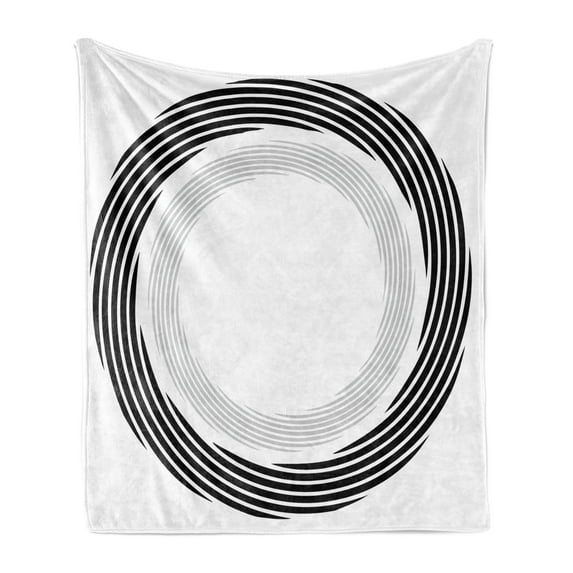 Spires Soft Flannel Fleece Throw Blanket, Abstract Circular Element with Interlace Spinning Concentric Rings Simplistic Artwork, Cozy Plush for Indoor and Outdoor Use, 70" x 90", Black, by Ambesonne