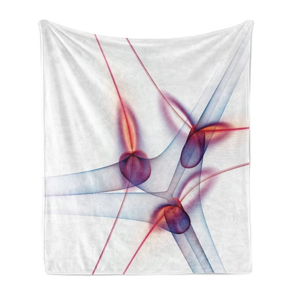 Spires Soft Flannel Fleece Throw Blanket, Contemporary Graphic of Artisan Spiral Molecular Wavy Scientific Theme Cell Print, Cozy Plush for Indoor and Outdoor Use, 50" x 70", Red Blue, by Ambesonne