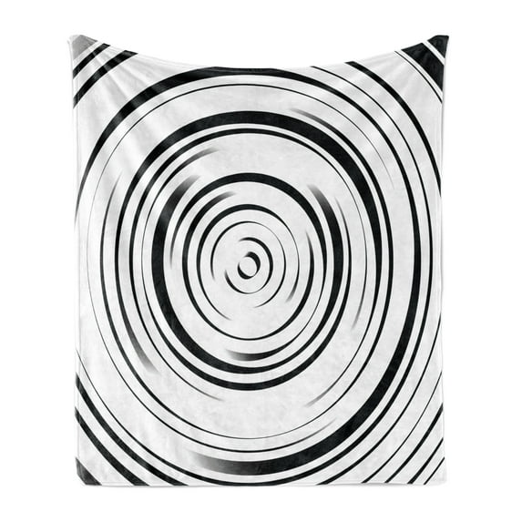 Spires Soft Flannel Fleece Throw Blanket, Hypnotic Radial Concentric Interlace Circles with Lines Print, Cozy Plush for Indoor and Outdoor Use, 60" x 80", Black White, by Ambesonne