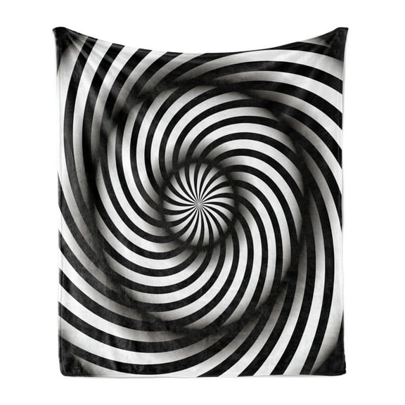 Spires Soft Flannel Fleece Throw Blanket, Minimalist Hypnotic Vortex Curve in a Twisted Geometric Progression Themed Print, Cozy Plush for Indoor and Outdoor Use, 50" x 70", Black White, by Ambesonne