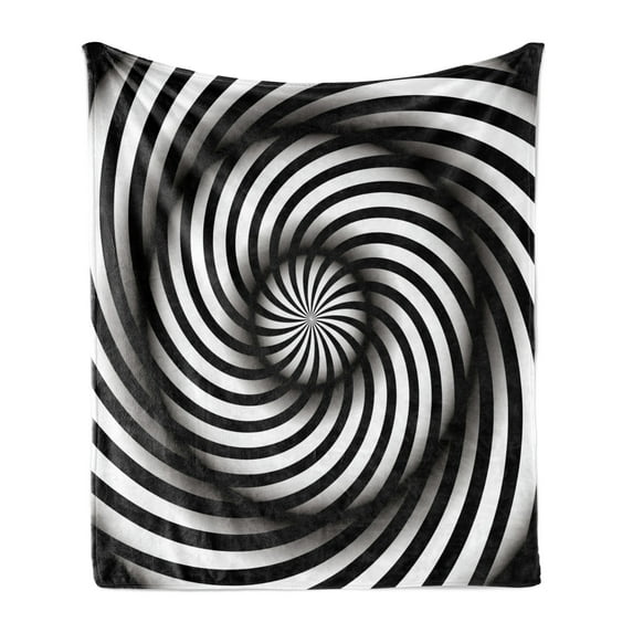 Spires Soft Flannel Fleece Throw Blanket, Minimalist Hypnotic Vortex Curve in a Twisted Geometric Progression Themed Print, Cozy Plush for Indoor and Outdoor Use, 70" x 90", Black White, by Ambesonne