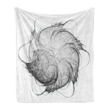 Spires Soft Flannel Fleece Throw Blanket, Original Futuristic Chaotic Graphic Design Image with Bizarre Forms and Features, Cozy Plush for Indoor and Outdoor Use, 70" x 90", Grey White, by Ambesonne