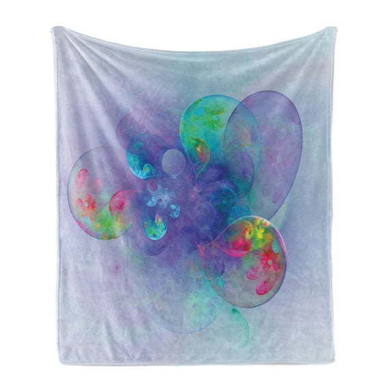 Spires Soft Flannel Fleece Throw Blanket, Psychedelic Abstract Digital Odd and Colorful Misty Like Balloons Trippy Graphic, Cozy Plush for Indoor and Outdoor Use, 70" x 90", Violet Red, by Ambesonne