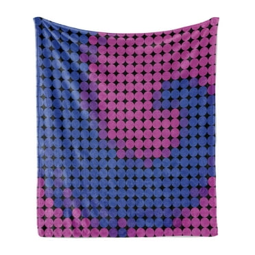 Spires Soft Flannel Fleece Throw Blanket, Spiral Background with Pixel Dotted Flat Design Odd Gradient Style Print, Cozy Plush for Indoor and Outdoor Use, 50" x 70", Pink Blue, by Ambesonne
