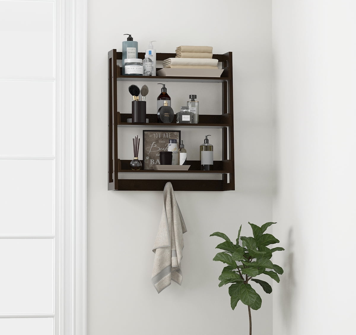Spirich 3 Tier Bathroom Shelf Wall Mounted with Towel Hooks, Bathroom Organizer  Shelf Over The Toilet (Espresso) 