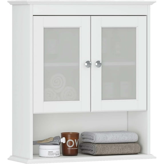 Spirich Bathroom Cabinet Wall Mounted, Medicine Cabinet Organizer with Glass Doors and Adjustable Shelves, Bathroom Wall Cabinet Over Toilet, White