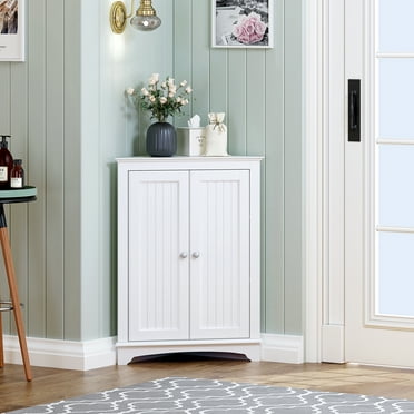 Spirich Corner Cabinet with 2 -Shutter Doors, free-standing floor cabinet, White