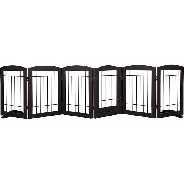 Spirich Large Indoor Wooden Dog Gate with Door, Freestanding Pet Safety