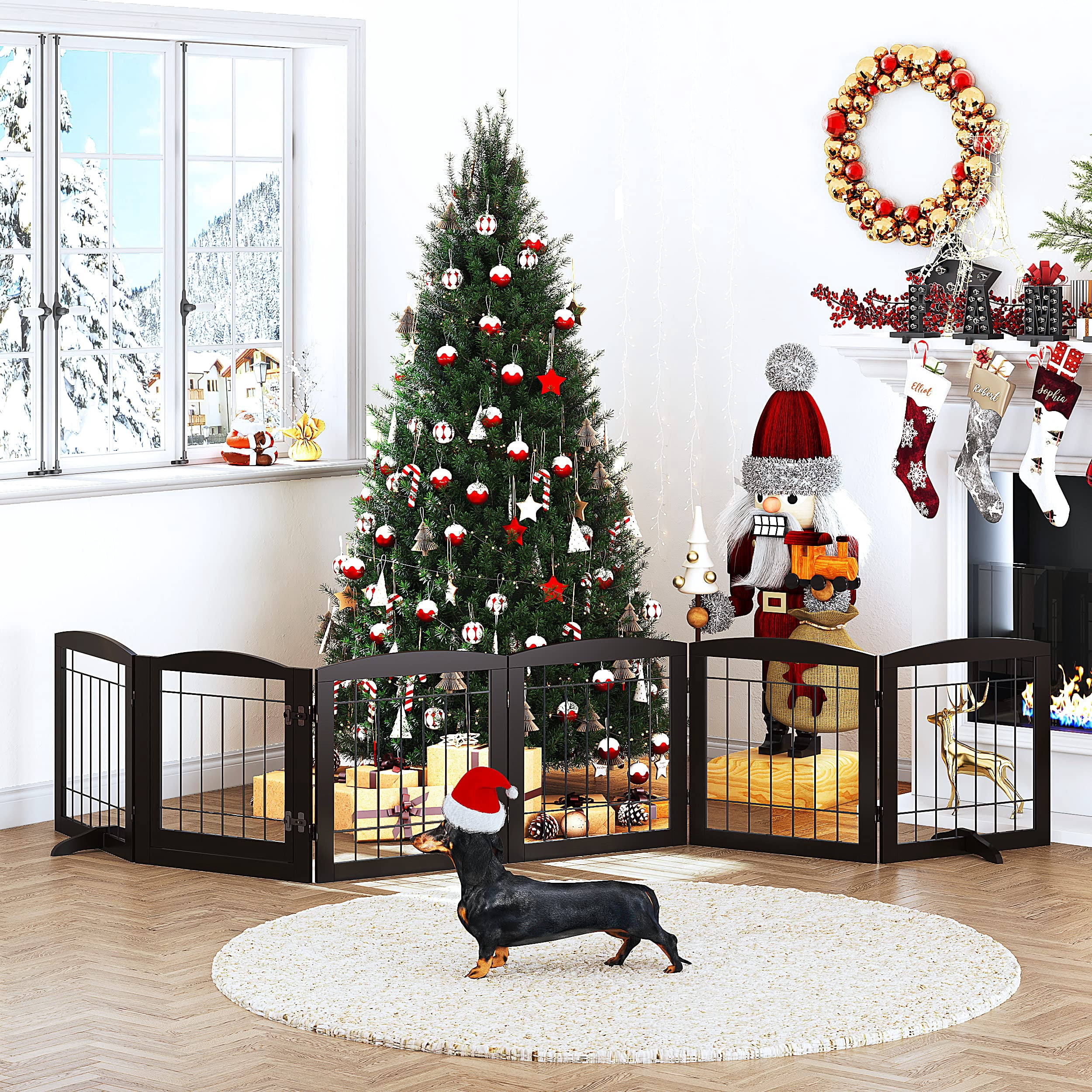 Picture of Spirich Extra Wide Dog Gates with Walk Through Door, Wooden ...