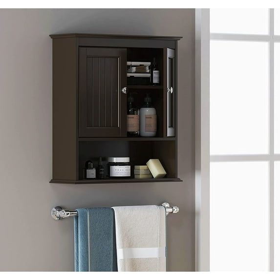 Spirich Home Bathroom Cabinet Wall Mounted with Doors, Wood Hanging Cabinet, Wall Cabinets with Doors and Shelves Over The Toilet, Bathroom Wall Cabinet,Espresso