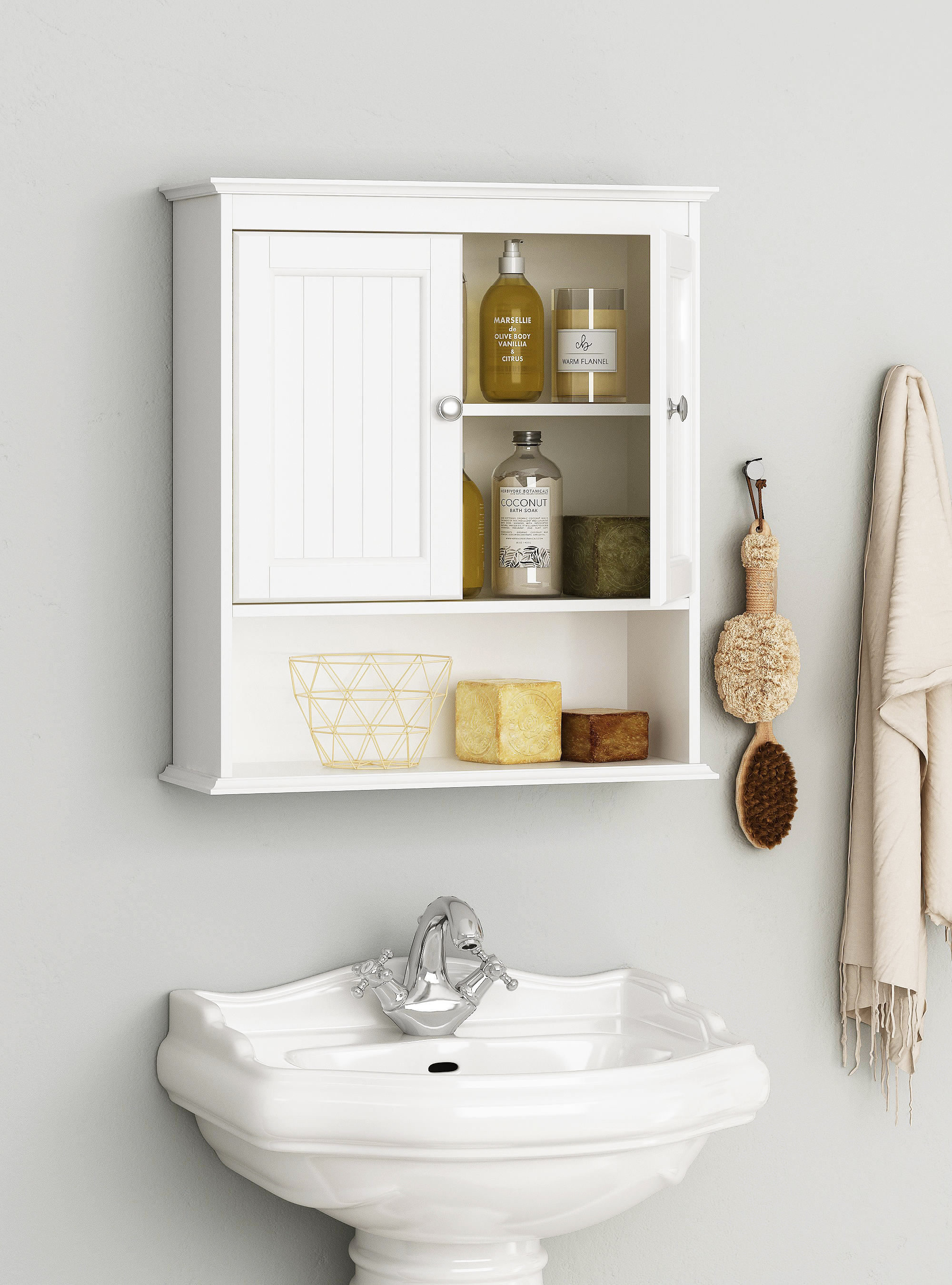 Spirich Home Bathroom Cabinet Wall Mounted with Doors, Wood Hanging Cabinet, Wall Cabinets with Doors and Shelves Over The Toilet, Bathroom Wall Cabinet White - image 1 of 6