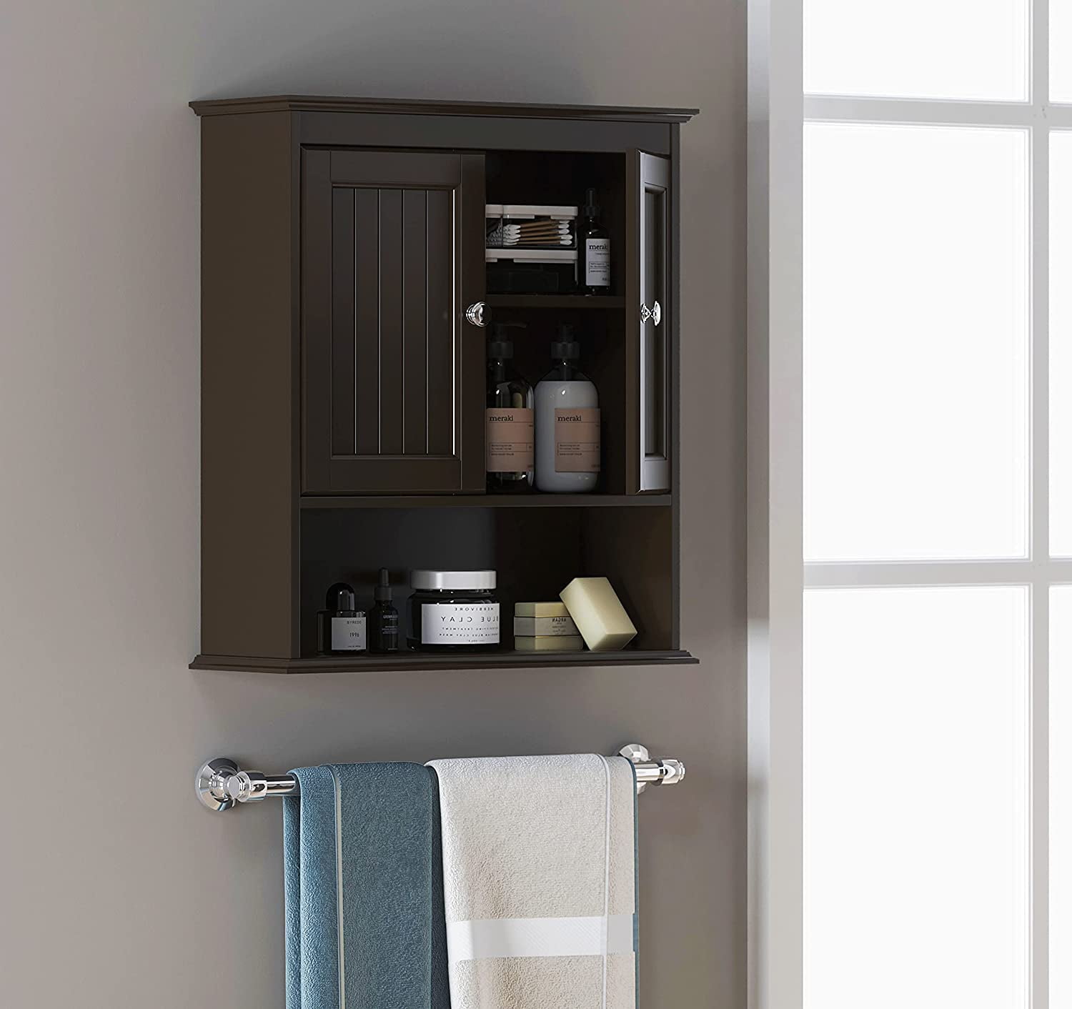 Spirich Wall Mounted Bathroom Cabinet with Doors and Shelves, Espresso