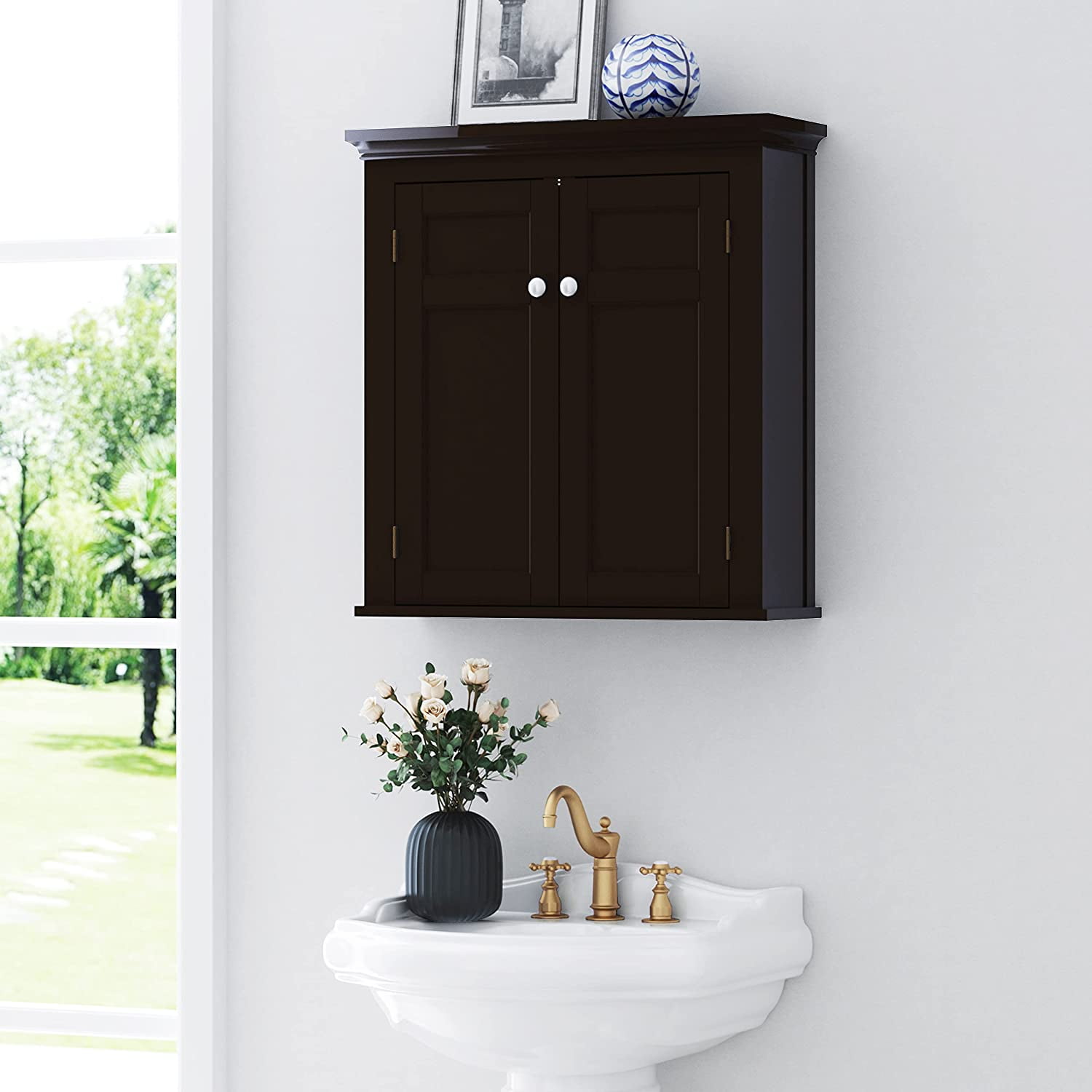 Spirich Home Wood Bathroom Storage Cabinet, Wall Mounted with Shelves ...