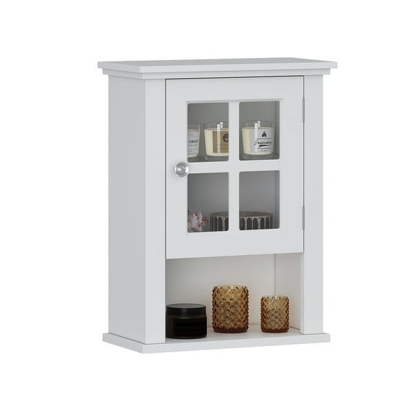Spirich Home Bathroom Wall Mounted Cabinet Over The Toilet, Wall Hanging Storage Medicine Cabinet with an Adjustable Shelf and Glass Door, White