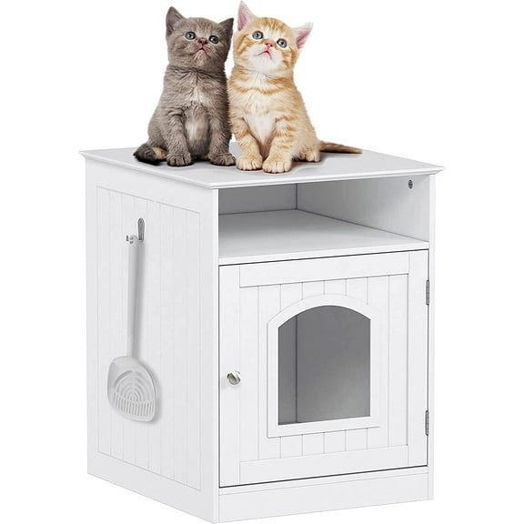 Spirich Home Cat Litter Box Enclosure, Hidden Litter Box Furniture Cabinet Indoor Cat House Side Table(White)