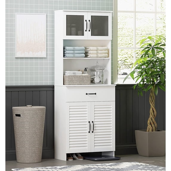 Spirich Home Freestanding Cabinet with Top & Bottom Enclosed Cabinet SpaceTall Cabinet with Doors and Drawer 23.62"(L) x 11.75"(D) x 63"(H), Whtie