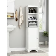 Spirich Freestanding Storage Cabinet with Three Tier Shelves, Tall Narrow Cupboard, White Finish