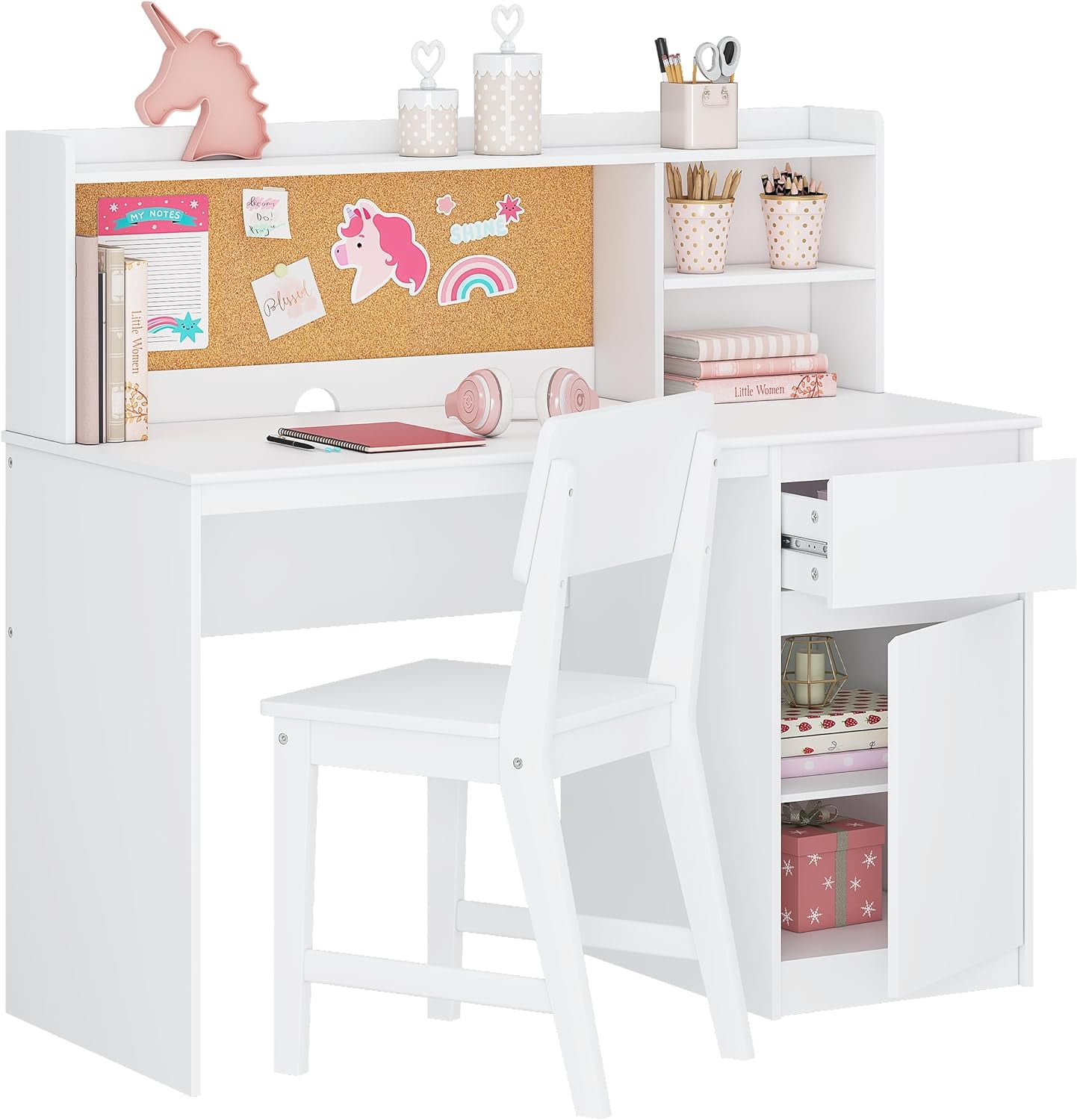 Spirich Kids Study Desk with Chair, Kids Desk and Chair Sets with Hutch