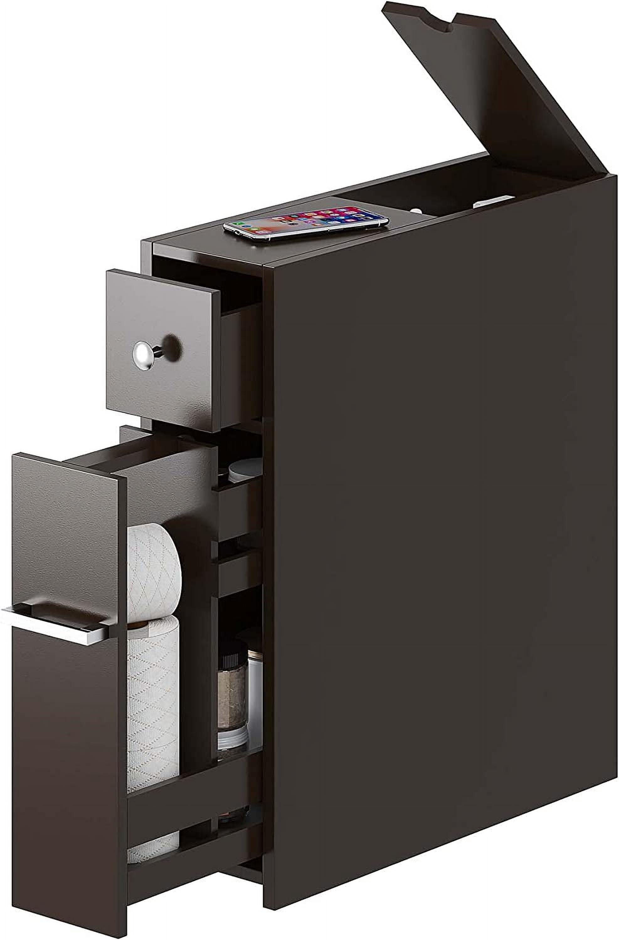 Espresso Slim Freestanding Bathroom Storage Cabinet with Slide-Out Drawer