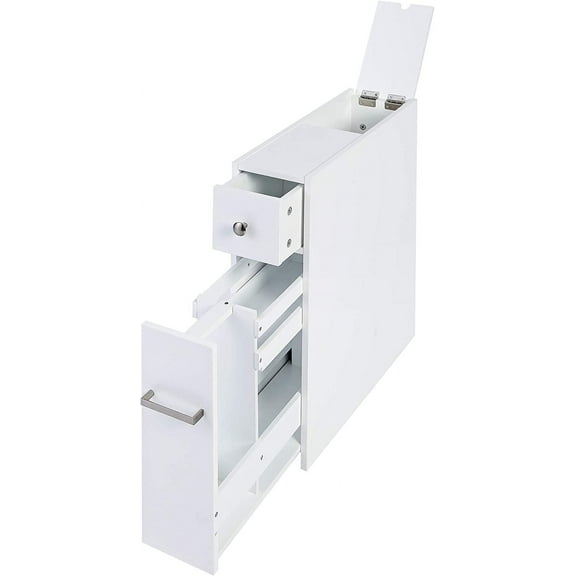 Spirich Slim Bathroom Storage Cabinet, Free Standing Toilet Paper Holder, Bathroom Cabinet Slide Out Drawer Storage,White