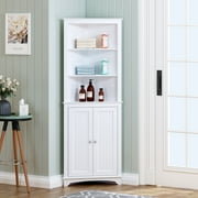 Spirich Tall Corner Bathroom Storage Cabinet with Adjustable Shelves and Shutter Doors, White