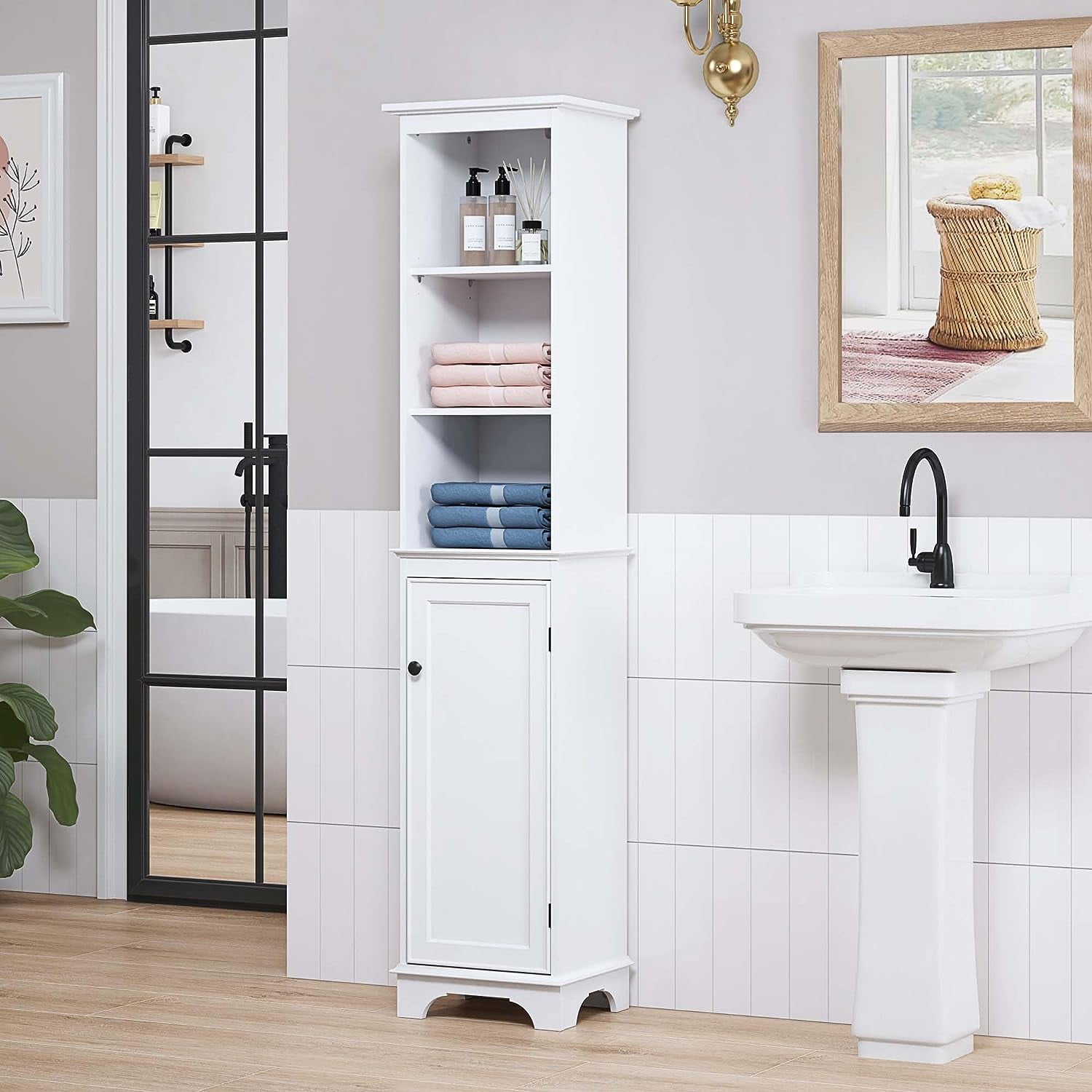 Spirich Tall Slim Bathroom Storage Floor Freestanding Narrow