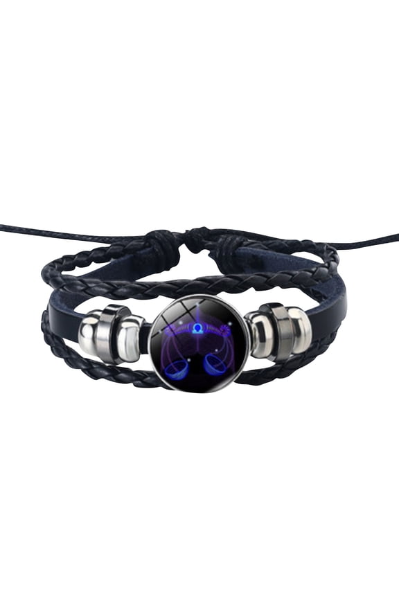 Spirilet Bracelet Zodiac Manifestation, Zodiac Signs Spirit Bracelet Multilayer Adjustable 12 Constellation Bracelet Handmade Woven Zodiac PU Leather Bracelets for Women Men (Libra)